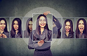 Masked woman expressing different emotions