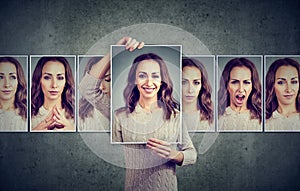 Masked young woman expressing different emotions