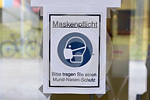 Mask requirement in a public building in Gmunden, Upper Austria, Austria, Europe