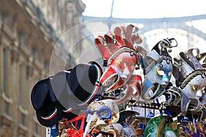 Masks and hats for sale, Milan, Italy