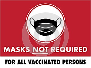 Face Masks Not Required Sign | Masks Optional Horizontal Layout for Business Doors or Windows | Message for Vaccinated Persons photo