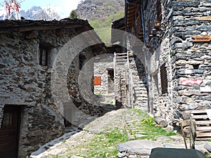 Maslana is an ancient rural village accessible only on foot. Valbondione, Bergamo, Orobie Alps, Italy