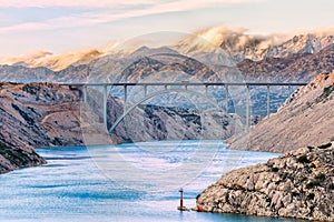 Maslenica Bridge and mountain Velebit