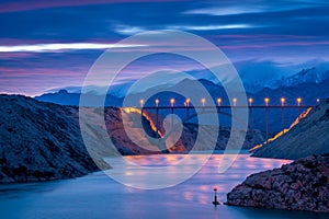 Maslenica Bridge at night photo