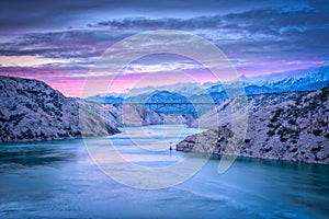 Maslenica Bridge at sunset