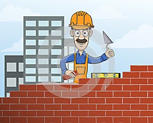 Mason building red brick wall