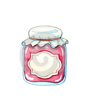 Mason jar of berry or fruit jam with blank tag