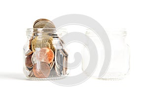 Mason Jar with Coins on White