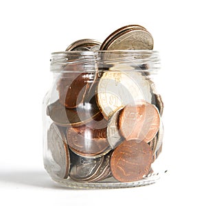 Mason Jar with Coins on White