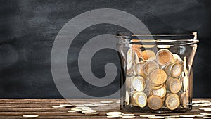 Mason jar full of coins. Financial saving metaphor.