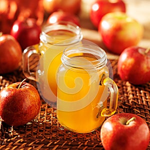 Mason jars filled with hot apple cider