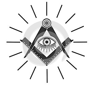 Masonic Freemasonry Emblem Icon Logo. Vector illuminati all seeing eye