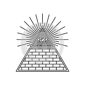 Masonic Illuminati Symbols, Eye in Triangle Sign. Vector