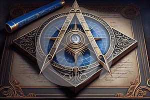 Masonic ritual symbols: compasses and ruler - Generative AI