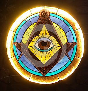 Masonic sign, stained glass photo
