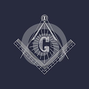 Masonic square and compass symbols. Hand drawn freemasonry logo, emblem. Illuminati vector illustration.