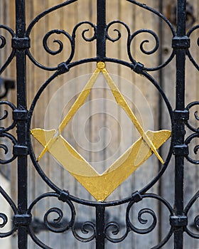 Masonic Square and Compasses at Freemasons Hall in Salisbury, UK