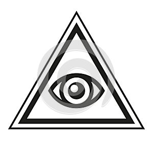 Masonic Symbol. All Seeing Eye Inside Pyramid Triangle Icon. Vector