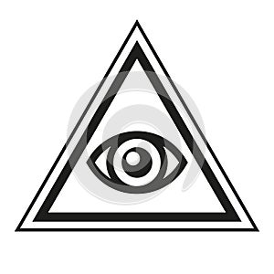 Masonic Symbol. All Seeing Eye Inside Pyramid Triangle Icon. Vector photo