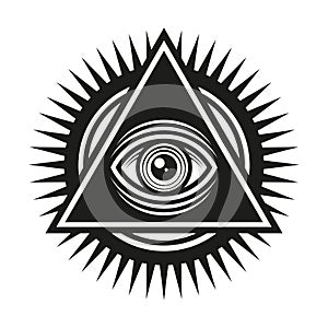 Masonic Symbol. All Seeing Eye Inside Pyramid Triangle Icon. Vector