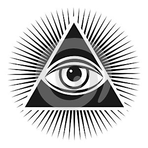 Masonic symbol The all-seeing eye inside the pyramid triangle icon. Vector illustration on a white background