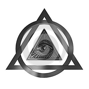 Masonic Symbol Concept. All Seeing Eye inside Pyramid Triangle.