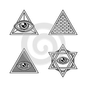Masonic Symbol Icons Set on White Background. Vector