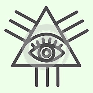 Masonic symbol line icon. All seeing masons eye triangle outline style pictogram on white background. Eye Of Providence