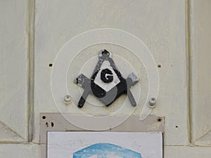 Masonic symbol on old Cuban building in Trinidad, Cub