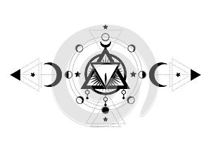 Masonic symbol. The Sacred Vagina inside triple moon pagan Wicca moon goddess icon. Vector illustration. Tattoo, astrology alchemy photo