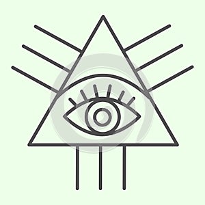 Masonic symbol thin line icon. All seeing masons eye triangle outline style pictogram on white background. Eye Of