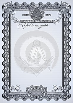 Masonic symbols on a blank letterhead for creating documents. photo