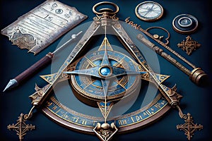 Masonic tools: compasses and ruler - Generative AI