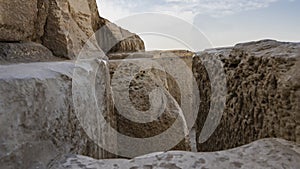 The masonry of the ancient great pyramid of Cheops.