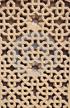 Masonry bricks background. Decorative window in Baku