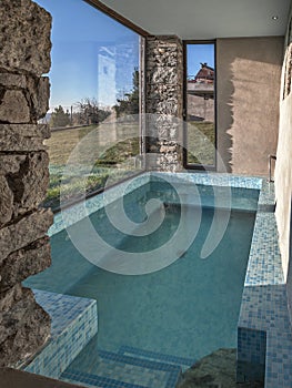 masonry pool in the interior of a villa