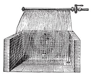 Masonry tank for wetting barley, vintage engraving