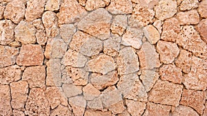 Masonry wall of stones with irregular pattern texture.