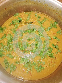 Masoor daal with coriando garnish