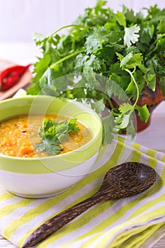 Masoor dal - Indian lentil cream soup. Curry Hyderabadi Khatti