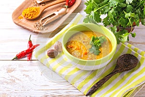 Masoor dal - Indian lentil cream soup. Curry Hyderabadi Khatti