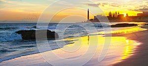 Maspalomas lighthouse at sunset. Gran Canaria, Spain