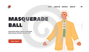 Masquerade ball concept of landing page with man in 18th century costume outfit