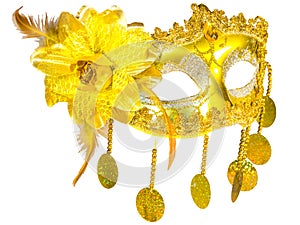 Masquerade mask gold pendants isolated