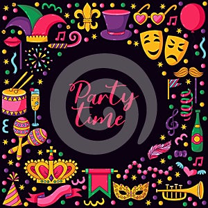 Masquerade party fectival icons set