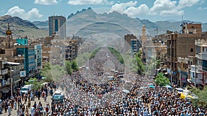 Mass crowds at square in the Yemeni city of Taiz