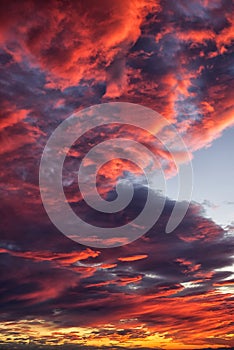 Dramatic sunset, mass of deep red clouds, Sedella Spain.