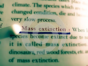 mass extinction word displayed on red colour underline text from on abstract background photo