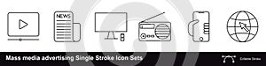 Mass media of advertising Single Stroke Icon Sets