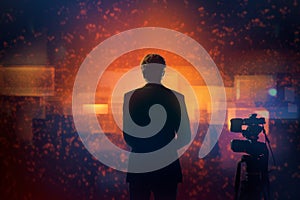 Mass media concept set with journalists preparing news materials operators working with camera and interviewer